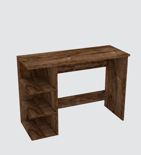 Image of Modern Compact Study Desk with 3 Side Shelves, Space-Saving Home Office Table, Wood Finish, 103x72x40 cm