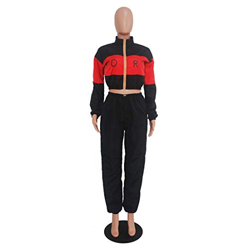 Ophestin Womens Letter Print 2 Piece Outfits Patchwork Windbreaker Tracksuit Set Black Size Xl #TOP2