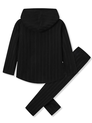 Image of Toddler Kid Girls Clothes Ribbed Color Block Long Sleeve Hoodie Sweatsuit Set Fall Outfits