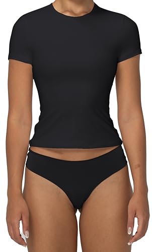 Sunzel Short Sleeve Shirts for Women Slim Fit Double Lined T Shirt with Crew Neck Basic Summer Tops for Workout & Casual