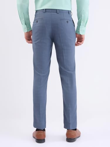 Image of Park Avenue Men's Regular Fit Mid Rise Neo Fit Checks Pattern Polyester Blend Flat Front Formal Trouser