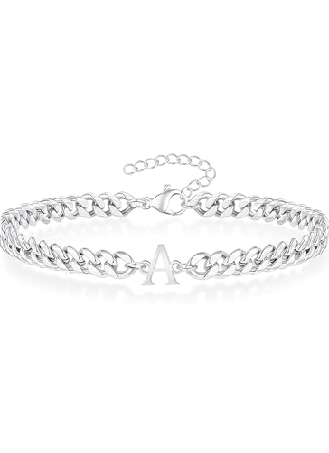 TAGOMEI Silver Initial Bracelets for Men Stainless Steel Cuban Link Matching Couple Bracelets Gifts for Boyfriend Him Birthday Christmas Gifts for Men Jewelry A-Z Letter Bracelet Stocking Stuffers
