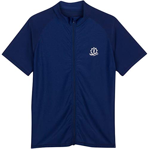 SwimZip Men's Short Sleeve Zipper Rash Guard Swim Shirt w/UPF 50 Sun Protection