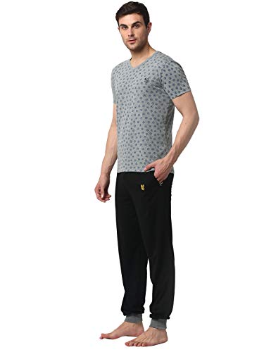 Image of Mack Jonney Men Cotton Blend Relaxed Night Suit Co-Ord Set with V-Neck Half Sleeve T-Shirt and Track Pant-Vj-Mns-Ttp-Group16