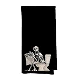 Qabliqo Goth Skeleton Bathroom Decor Hand Towels, Goth Gifts for Women, Halloween Bathroom Decor, Funny Gothic Skull Reading Newspaper Decorative Hand Towels for Bath Room Washroom, 16x24 Inch