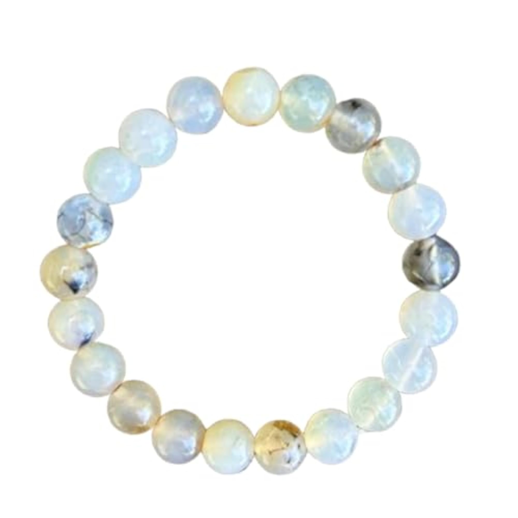 Natural Rutilated Agate 8mm Round Bead Stretchable Bracelet, Unisex