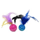 CVUTOVO 4pcs Interactive Cat Ball with Built-in Bells and Feather, Rolling Chewing for Indoor Cats