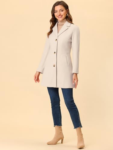 Image of Allegra K Womens Winter Elegant Pea Coat 2026 Single Breasted Long Overcoat | Notch Lapel Collar, Warm, Work Office Trench Coats,Outwear Outfit
