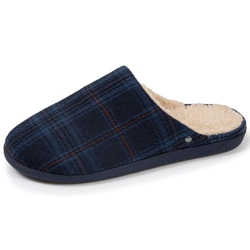 Isotoner Chaussons pantoufles Mules homme ultra confortables et légers, mousse à mémoire de forme, 45 EU, tartan bleu