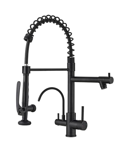Image of Fapully 3 in 1 Kitchen Sink Faucet with Drinking Water Faucet Matte Black