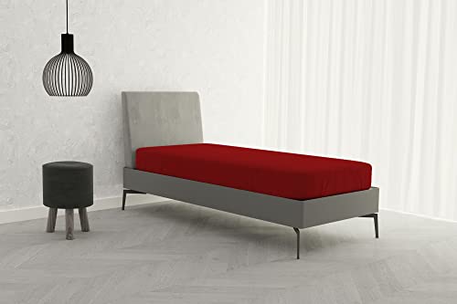 Italian Bed Linen Fitted Sheet with Corner, Microfiber, Red, Single - Image 4