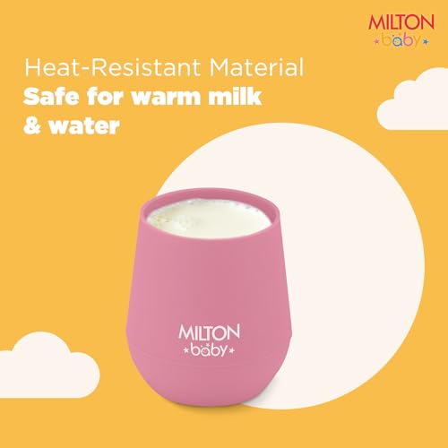 Image of MILTON baby Silicone Tumbler with Spoon I Baby & Toddler Training Cup & Spoon I BPA Free -100% Food Grade I Weighted Base to Prevent Tip-Overs I Anti Slip Bottom I Gentle on Tender Gums I Pink
