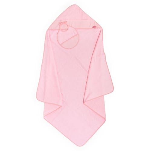 Ti TIN Pack Capa de Baño de Bebé + Capucha + Babero de Punto de Cruz 100% Algodón con Tacto Muy Suave, Color Rosa, Tamaño 100x100 cm