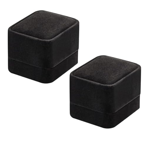 ZKHSEOU Paquete de 2 Cajas de Anillo de Terciopelo Negro, Caja de Regalo, Anillo, Pendientes, Colgante, Caja de Regalo, propuesta de Compromiso de Boda, Día de San Valentín, 55x50x39 mm