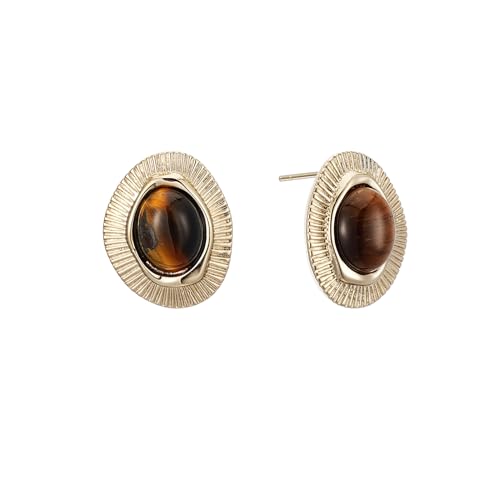 Tiger Eye Stud Earrings for Women Gold Post Earring Round Gemstone Earrings Vintage Elegant Jewelry Boho Earring for Women
