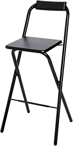 TIENDA EURASIA® Taburete Alto de Cocina - Taburete Plegable de Metal con Asiento y Respaldo de Madera - Incluye Reposapies para Mayor Confort - Taburete Bar Plegable (Black)