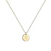 Valloey Rover Initial Necklaces for Women 14K Gold Plated Dainty Letter Necklce Round Coin Disc Pendant Double Side Engraved A-Z Necklace Personalized Jewelry Gift for Women