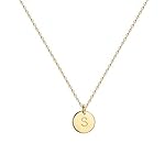 Valloey Rover Initial Necklaces for Women 14K Gold Plated Dainty Letter Necklce Round Coin Disc Pendant Double Side Engraved A-Z Necklace Personalized Jewelry Gift for Women