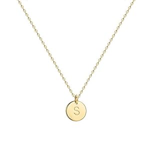Valloey Rover Initial Necklaces for Women 14K Gold Plated Dainty Letter Necklce Round Coin Disc Pendant Double Side Engraved A-Z Necklace Personalized Jewelry Gift for Women