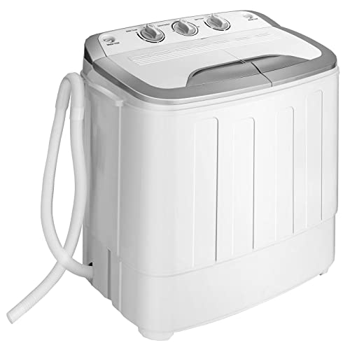 COSTWAY Portable Washing Machine, Twin Tub 13Lbs Capacity Washer 8Lbs and Spinner 5Lbs with Control Knobs, Timer Function, Drain Pump, Compact Laundry Washer for Home Apartment Dorms RV, Grey+White
