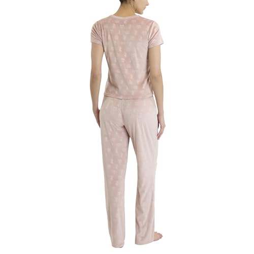 Image of Juicy Couture Women's 2 Piece Velvet Fleece Short Sleeve Shirt and Pants Lounge Sleepwear Set
