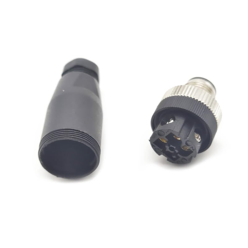 2Pcs M12 4 Pin Male Connector, Field Assembly Wireable Adapter 12mm IP67 Waterproof Straight Sensor D Code Unshiled Industrial Circular Connector for Electric Bicycles PG7 Cable 250V 4A(2PCS)