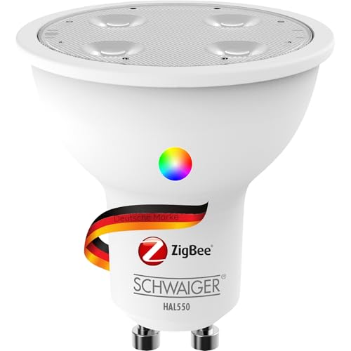 SCHWAIGER Smarte Glühbirne GU10 RGBW Multicolor I dimmbare Smart Home Beleuchtung I Farbtemperatur regelbar I kompatibel mit Zigbee-Gateways & Sprachassistenten I LED Birne mit App-Steuerung