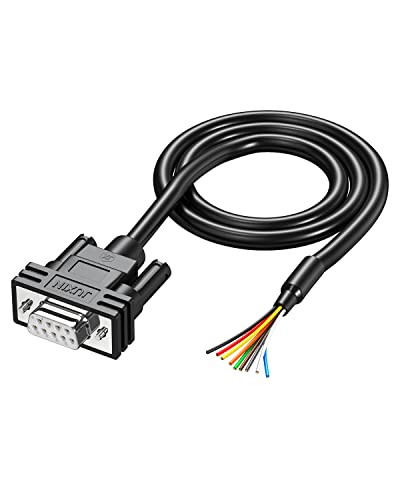 JUXINICE DB9 Female Connector to Bare Wire END, D-SUB 9 pin RS232 Serial Extension Cable Double shielde,DB9 to 9-Core Wires 3ft -Black