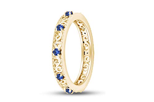 Stackable Ring for Women, 14K Gold Over 925 Sterling Silver with Round Cut Simulated Blue Sapphire, Dainty Band Ring Jewelry Gift for Her (Band width 3.5mm)3