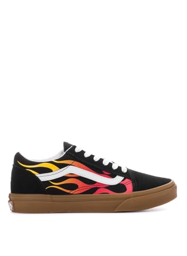 Image of Vans Unisex Kid Old Skool (Little Kid) Flame Black /Gum 13.5 Little Kid Medium