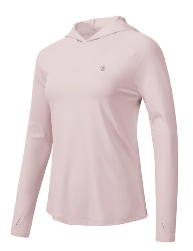 TBMPOY Womens Long Sleeve Hoodie UPF 50+ Sun Protection Shirt Fishing Hiking Outdoor UV Shirt Lightweight Light Pink M
