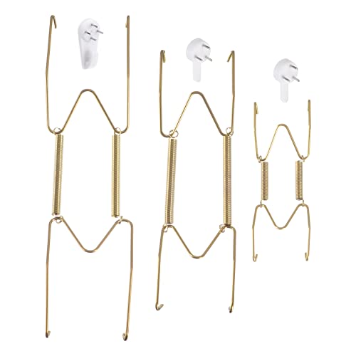 Image of uxcell 12 Pieces Plate Hanger, 4 6 8 Inch Stainless Steel Invisible Wall Plate Hangers with 12Pcs Wall Hooks and 50Pcs Protectors for Decorative Plates, Gold