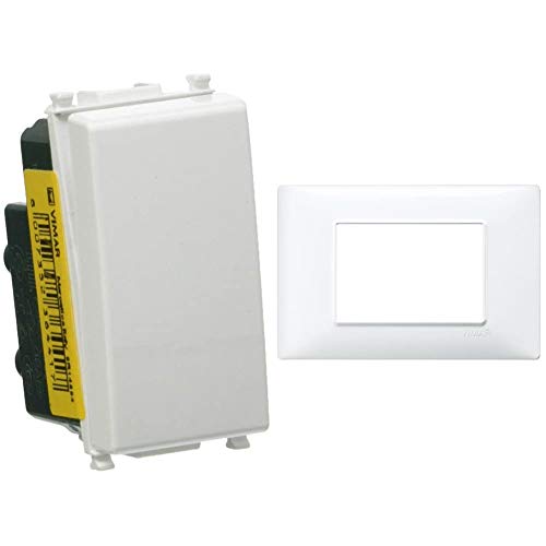 Vimar 0R14004 Plana Deviatore Elettrico illuminabile 1P 10AX Bianco & 14653.01 Placca 3 Moduli, Bianco