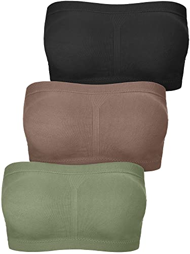 Women Bandeau Bra Padded Strapless Bralette Bra Seamless Bandeau Tube Top Bra (Black, Dark Green, Brown, Xx-Large) #TOP8