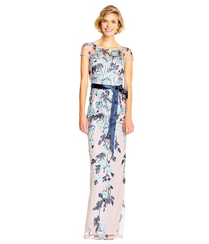 Image of Adrianna Papell Cascading Floral Embroidered Long Column Gown