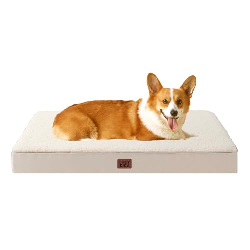 EHEYCIGA Cama Perros Grande Ortopédica, 89x58x9cm Colchon Perro con Espuma De Caja De Huevos, Colchoneta Perro Lavable, Dog Bed, Camello