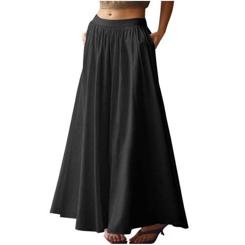 Womens Maxi Skirts with Pockets Summer A Line Skirts Flowy Beach Skirts Vacation Pleated Skirts Long Boho Skirts