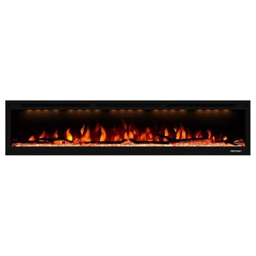 Valuxhome Electric Fireplace, 74 Inches Fireplace, Recessed and Wall Mounted Fireplaces for Living Room with Remote, Overheating Protection, Logset and Crystal, Touch Screen, 1500W/750W, Black