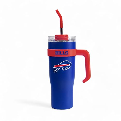 Image of The Memory Company Officially Licensed 46oz Team Color Slim Tumbler with Straw and Handle, Buffalo Bills