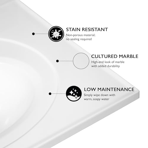 Image of Design House Cultured Marble Vanity Top, 61 in W x 22 in D, 2 Integrated 4 in Centerset Oval Sink & Backsplash, Solid White, 597393
