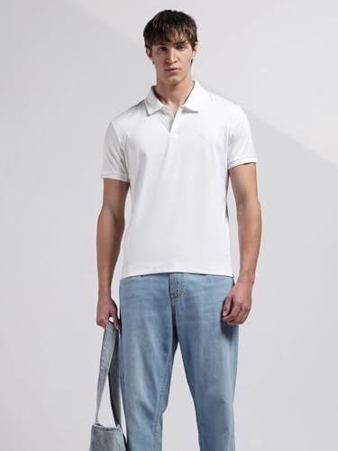Image of Calvin Klein Jeans Solid Slim Fit Cotton Polo T-Shirt Bright White