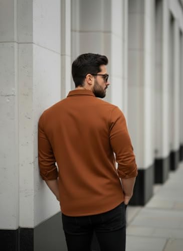 Image of DEELMO Men's Classic Cotton Blend Slim Fit Shirt || Full Sleeve Button-Down Casual Shirt with Dual Flap Pockets || Soft Breathable Fabric || Ideal for Office Party and Everyday Wear