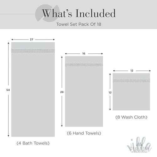 Image of 18-Piece 100% Cotton Towel Set, 4 Bath Towels, 6 Hand Towels, 8 Wash Cloth, Quick-Dry, White