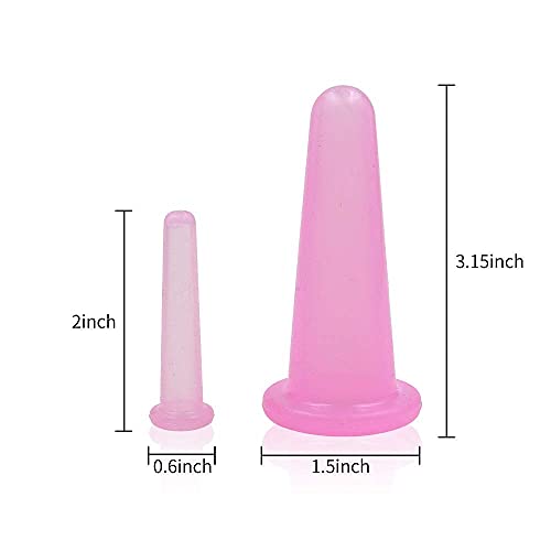 Facial Cupping Set,Natural Silicone Facial Massage Cup for Body,Face,Neck,Back,Eye Massage,Vacuum Tank,Perfect for Body,Facial Care,Anti-aging Beauty Tool Smal Large, Pink(with potli bag)