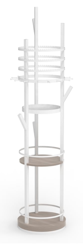 COSTWAY Soporte Organizador de Joyas, Estante Giratorio de 360° para Almacenamiento de Joyas en el Suelo con Colgadores para Pendientes y Collares y 3 Estantes, Torre de Exhibición de Pie (Gris)
