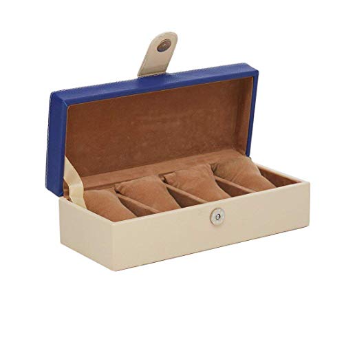Image of Leather World Watch Box Organizer- 4 Slot Watch Storage Holder Display and Jewelry Case Collection Box Vegan Leather with Blue for Men and Women