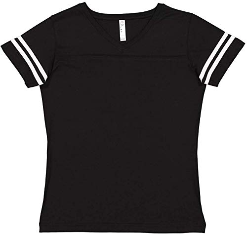 LAT (Large, Black Solid/ White) - Apparel Ladies Football Jersey V-Neck Tee