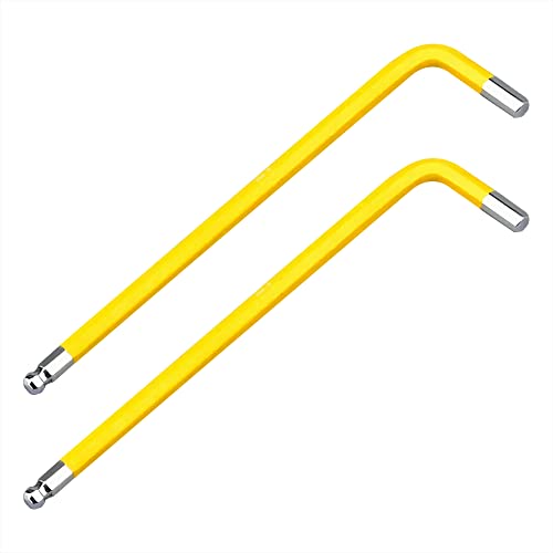 FOCMKEAS 2 PCS 4mm Ball End Hex Key Allen Wrench,Internal Hexagonal Wrench, L Shaped Long Arm S2 Steel Repairing Tool,Yellow
