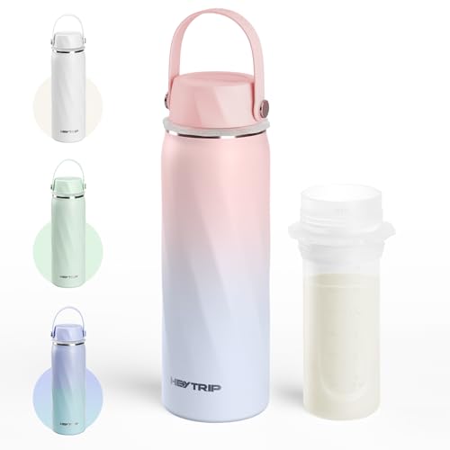 Image of HEYTRIP Vacuum Insulated Breastmilk Cooler Bottle, 20oz Stainless Steel Portable Breastmilk Chiller, Reusable Storage Container Keeps Milk Fresh for 36+ Hours, TSA Approved, Rosy Azure