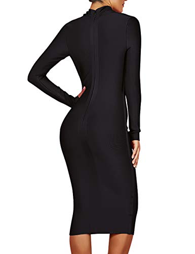UONBOX Women's Deep Plunge V Neck Long Sleeves Draped Knee Length Bodycon Bandage Dress3